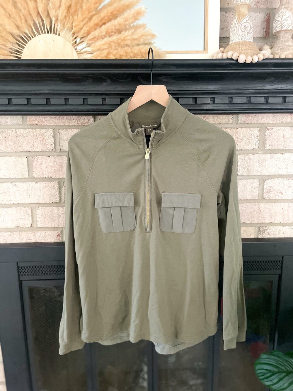 Tommy Bahama 1/4 Zip Long Sleeve Utility Shirt Womens Small Olive Green